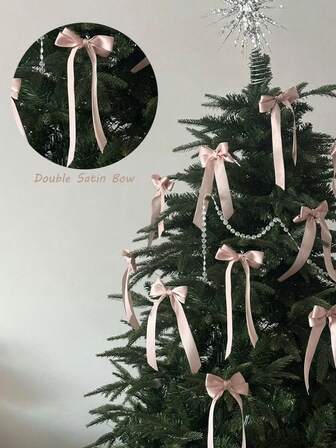 6/12/24 szt. dwuwarstwowa kokardka satynowa kokardka ozdoba choinkowa, różowa kokardka w stylu baletowym, kokarda choinkowa, ozdoba świąteczna, najlepszy prezent dla dziewczynki