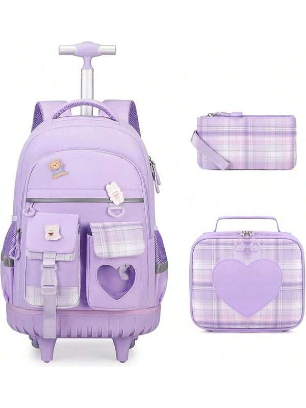 Polaris Rolling Backpack For Girls - Roller Wheels School Bookbag With Lunch Bag & Pencil Pouch For Teen Girls Kids Wheeled Suitcase Backpacks, Elementary Middle School Travel Daypack (Blue)