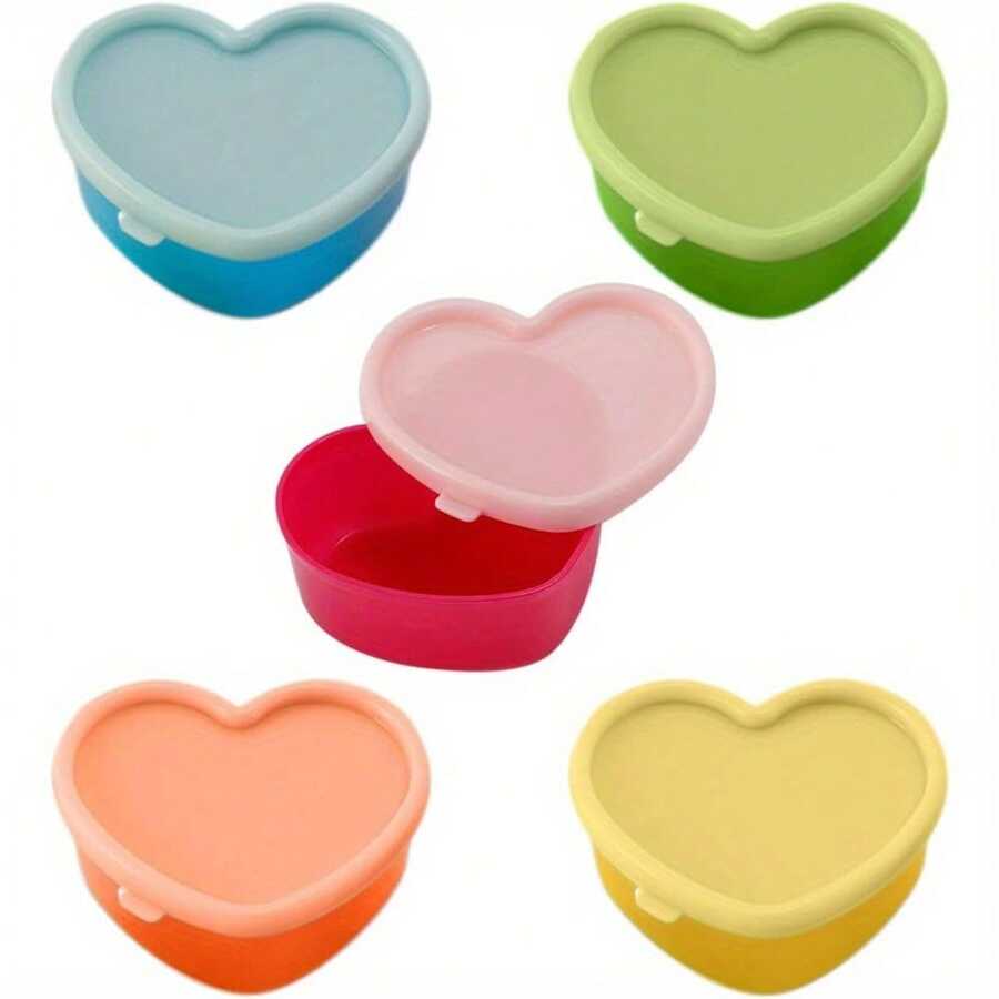 Leak Proof Reusable 5 Pcs Heart Shaped Plastic Storage Containers Set - Food Contact Safe, Multipurpose Snack & Spice Organization - Hand Washable Crisper Boxes, Flip Top - Random Color - View 1