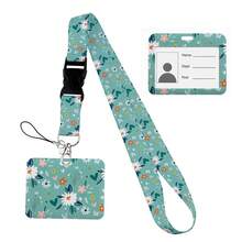Flower Design Lanyard Business Credit Horizontal Card Holder Neck Strap Keychain Hang Rope ID Badge Holder Lariat Lasso Halloween Accessories Teachers Day Christmas Gift Ideas Bag Charms Car Friend Sister