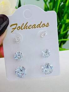 Women's Earring Trio Kit With 3 Pairs Of Stones In Various Colors And Zirconias - kaca - View 2