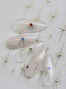 1 chiếc móng tay trang trí nghệ thuật hình ngôi sao 5D vàng và bạc, màu hồng, lấp lánh, đính pha lê, tự làm phụ kiện móng tay. - Vàng - Xem 2