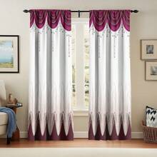 2pcs Elegant Red & White Art Deco Curtains - Durable 100% Polyester Fabric With Decorative Border, Light-Filtering For Living Room, Bedroom, Kitchen, Bathroom Decor (Rod Not Included), Kitchen Window Treatment | Decorative Curtains | Easyinstall Curtains, Curtains For Living Room