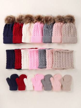 3 Pieces Set Of Hat Scarf Gloves In Solid Color For Daily Casual Wear, Suitable For Both Boys And Girls, Very Warm For Cold Weather In Autumn And.