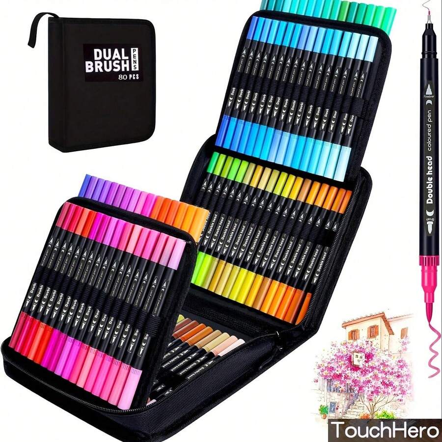 100 Colors Water Based Artist Markers , Fine Tip Coloring Marker & Brush Tip Pen Set, For Students, Artists And Designers,Back To School Essentials,Creative Gift For Thanksgiving, Christmas, Birthday Halloween Decoration  - Premium Brush And Fineliner Pens For Adults Coloring Books, Christmas Cards, Drawing, Lettering, Calligraphy, Journaling, And Doodling - Ideal For Artistic Expression And Creative Hobbyists - CD包 100 彩色 - 查看 1
