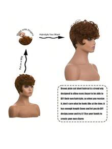 Black Short Pixie Cut Wigs For Black Women Short Wigs For Black Women Pixie Cut Curly Wig With Bangs Black Women Wigs - 棕色 - 查看 6