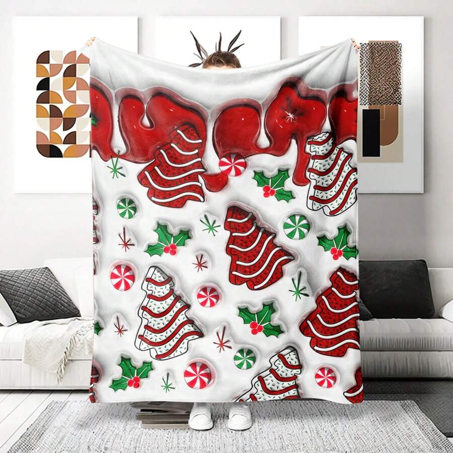 Weihnachts-Cartoon-Weihnachtsbaum bedruckte Decke - Weicher Flanell Cartoon-Muster, geeignet für Strand, Sofa, Bett, Auto