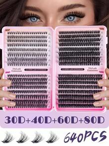 640/632 件睫毛簇 30D+40D+50D+60D+80D+100D DIY 睫毛延长仿貂睫毛 - 优质 D 卷曲自然卷曲单根睫毛簇,用于 DIY 睫毛延长 - 可重复使用、轻巧且易于粘贴睫毛簇、睫毛簇、单根睫毛、睫毛、假睫毛 - D - 查看 5