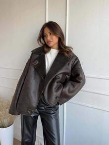 Chaqueta de invierno 2025 con forro de piel para mujer - Estilo callejero con solapa suelta con bolsillos y manga larga