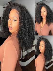 Half Wig 36 Inch Glueless Wigs Human Hair Upgrade 3 IN 1 Half Wig With Drawstring Seamless Clip Ins Flip Over Jerry Curly Human Hair No Glue No Lace Wig For Women 150% Density - SNatural - View 4