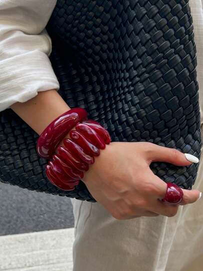 1件/3件套复古几何树脂串珠弹力手链，极简朋克风手镯，女士日常佩戴的迷人饰品（树脂手链存在轻微瑕疵和色差属于正常现象）