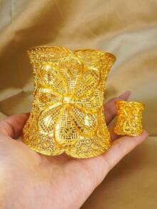 Afrikanische Manschetten-Armreifen mit Ringen als Hochzeitsbankett-Geschenke für Frauen, verstellbare Ringe, vergoldetes Armband, Luxus-Schmuckzubehör