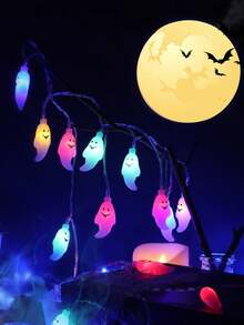1pc 1.5/3M Battery Power Ghost Decorative Light String, Halloween Indoor, Courtyard Decorative Ghost Light String,Ghost House Decorative Light String, Halloween Decoration Lughts, Halloween Gifts, Halloween Home Decor - White Ghost - View 4