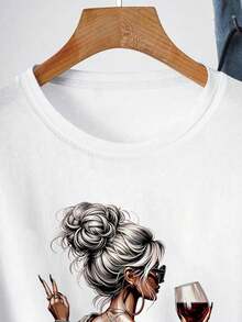 Áo thun nữ cỡ lớn phong cách thường ngày mùa xuân hè 2025, in hình khẩu hiệu tích cực "Just Breathe" (Hãy hít thở), tay ngắn, cổ tròn, thích hợp cho người yêu rượu vang, dáng rộng thoải mái, phù hợp cho mùa xuân, hè, thu, và các hoạt động ngoài trời. Màu trắng. - trắng - Xem 3