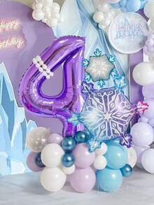 30 件/套冰雪公主主题派对装饰套装。32 英寸紫色数字 0-9 生日派对装饰气球，冰雪奇缘主题派对气球 - 梦幻紫色和蓝色铝箔气球（带雪花/冰晶图案）+ 12 英寸雪花印花透明气球，蓝色和紫色乳胶气球 - 适合冬季生日派对/梦幻主题派对/圣诞装饰、迎婴派对 - 紫色數字 - 查看 18