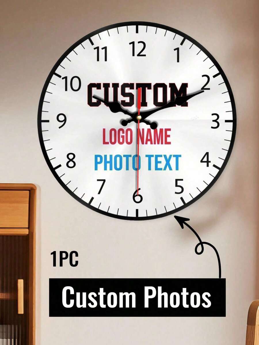 1 Piece 10/12 Inch Custom Photo Wall Clock - Silent Non-Tick Wooden Digital Clock, Personalized Gift For Valentine's Day, Wedding, Home Decoration, Office Or School (Batteries Not Included), Clock Wall Decoration, Living Room Home Decoration, Living Room Decoration, Wall Decoration, Home Decoration,
