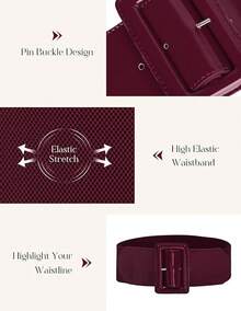 Women's Stretchy Belt 1950s 3 Inch Wide Elastic Belts - Burgundy - View 2
