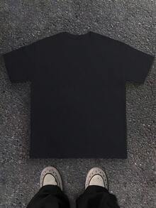 1pc 100% Cotton Graphic T-Shirt For Men's -Casual Fashion Versatile Solid Color Round Neck T-Shirt, Comfortable Fit Tops,  Suitable For All Seasons Clothes, Daily Wear, Back To School Wear, Boyfriend Gift Tops - 黑色 - 查看 1