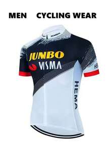 Jumbo Visma Men's Summer Cycling Short Sleeve Zip-Up Lightweight Cycling Jersey, Suitable For Triathlon And Road Cycling, With Pockets, Yellow And Black Color, Outdoor Sportswear, Energetic Top | Vibrant Graphic Top | Zip-Up Top - Multicolor - View 2