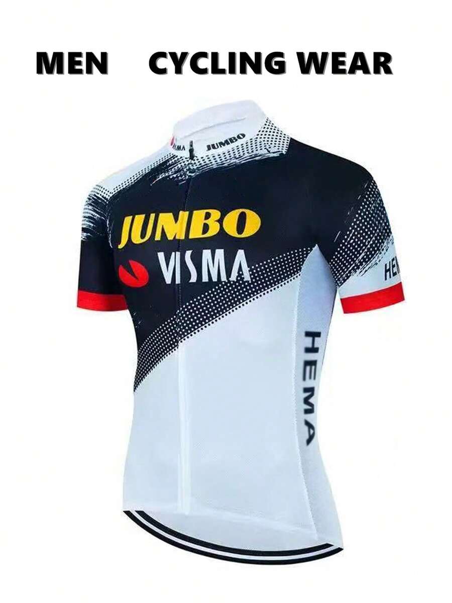 Jumbo Visma Men's Summer Cycling Short Sleeve Zip-Up Lightweight Cycling Jersey, Suitable For Triathlon And Road Cycling, With Pockets, Yellow And Black Color, Outdoor Sportswear, Energetic Top | Vibrant Graphic Top | Zip-Up Top