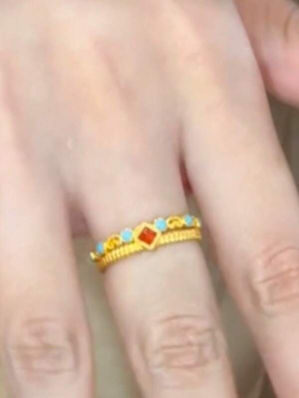 1 pieza Anillo de imitación de jade con filigrana calada, nuevo anillo de cola china, diseño de doble capa, nuevo anillo de esmalte explosivo para mujeres