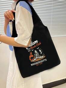 女巫图书俱乐部印花时尚女士手提包、Y2k 单肩包、便携式购物袋、万圣节礼物、读书周、哥特式简约旅行收纳包、多功能购物袋、适合日常通勤、旅行、野餐、露营、户外、探险或购物、万圣节钱包、适合化装派对万圣节时尚和哥特式时尚、送给女性的最佳万圣节礼物 - 黑色 - 查看 3