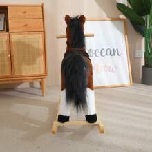 Baby Toys, A Brown Rocking Horse, Realistic Saddles, Reins, Holiday Gifts, Birthday Gifts - Cà phê nâu - Xem 9