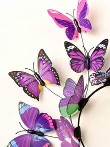 1pc Plastic Butterfly Headband Fascinator Hats Women Monarch Tea Party Headband Alice In Wonderland Hat Costume( Butterflies In The Same Color Scheme With Random Patterns) - Purple - View 5