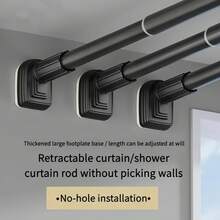 1 Piece, Adjustable Golden Tension Rod, Non-Punched Multi-Purpose Telescopic Rod, Used For Shower Curtains, Clothes Hanging, Wardrobes, Bedroom Wardrobe Hangers, Multi-Functional Balcony Hangers, Household Bathroom Accessories, Non-Punched Household Curtain Rods - Black - View 8