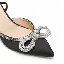 Women's Rhinestone Bow Ankle Strap Pumps Stiletto Kitten Heels Pointed Closed Toe Heels Fashionable Wedding Bridal Party Prom Dress Shoes - màu đen - Xem 8