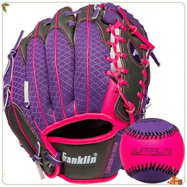 9.5'' Meshtek Glove With Ball - Purple/Pink: Right-Handed T-Ball Glove