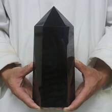 1 pieza Torre grande de obsidiana negra natural - Pilar hexagonal grande para decoración del hogar, meditación y espiritualidad, con acabado brillante pulido, idea de regalo de cumpleaños única