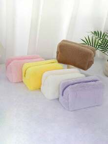 1pc Plush Cosmetic Bag, Unique Design, Cute & Elegant, Convenient Storage, Large Capacity, Multi-Layer Toiletry Organizer