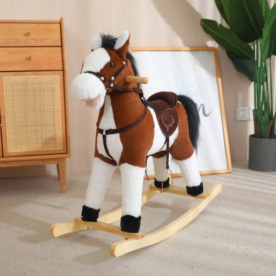 Baby Toys, A Brown Rocking Horse, Realistic Saddles, Reins, Holiday Gifts, Birthday Gifts - Cà phê nâu - Xem 1