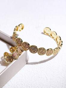 Bộ 1/2 chiếc vòng tay và nhẫn sang trọng đính đá Zirconia hình tia sét, nhẫn mặt cười bằng đá Zirconia sáng bóng, vòng tay điều chỉnh được bằng đồng mạ vàng 18K đính đá Zirconia hình mặt cười, thích hợp làm quà tặng ngày Valentine. - đồ trang sức mặt - Xem 13