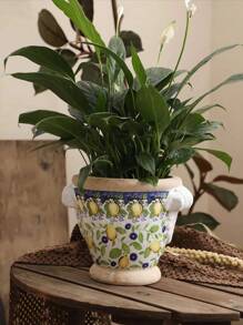 1 szt., 6 cali wysokości, ręcznie robiona doniczka z grubej ceramiki z wzorem cytryny, ręcznie malowana, w stylu vintage, odpowiednia na imprezę, wesele, do salonu