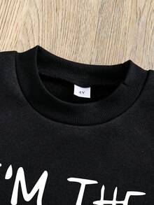 Toddler Letter Print Warm Crew Neck Sweatshirt And Pants Set - Black - View 5