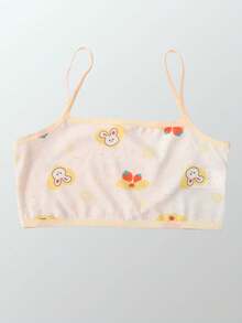 3 peças de cor aleatória Tween Girl Cute Cartoon Bunny Print Camisole Vests, coletes camisola íntimos leves para adolescentes, primavera/verão