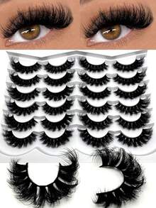 New 12 Pairs Manga Lashes Faux Mink Eyelashes Fluffy Natural Full False Eyelashes Thick False Eyelashes Curling Wispy False Eyelashes Volumized Cat Eye Lashes Cosplay Travel Holiday Parties Essentials Makeup For Various Occasions - 黑色 - 查看 2