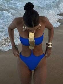 1pc Women's Sexy Halter Sequin Decor One-Piece Swimsuit