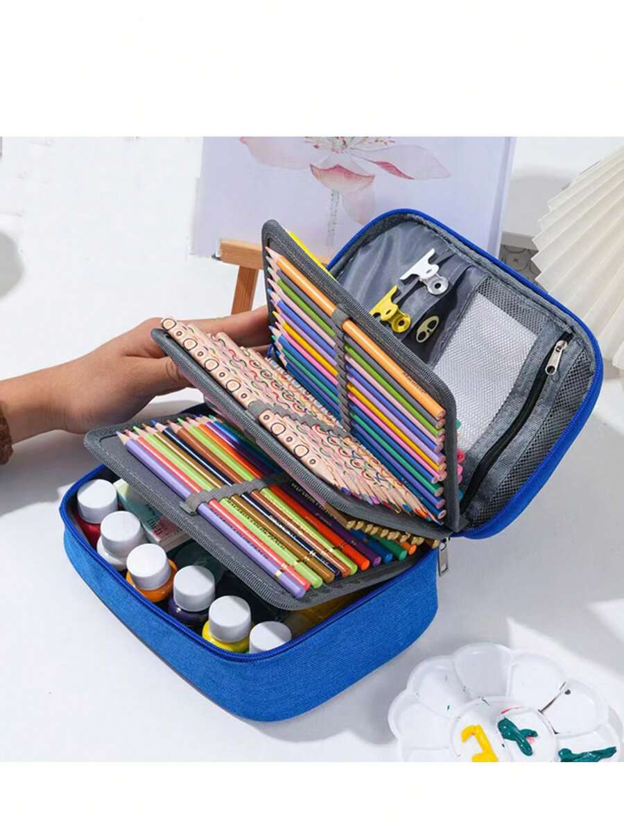Estuche para lápices de gran capacidad de tela Oxford - Diseño creativo de tienda, organizador multicompartimento para bolígrafos, marcadores y cosméticos, bolsa de almacenamiento portátil para el escritorio, caja de lápices, almacenamiento de maquillaje - Multicolor - Ver 1