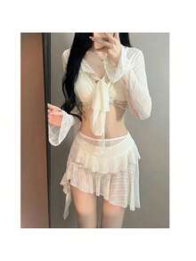 Garment Beads - La falda de color blanco cremoso (conjunto de cuatro piezas) se ha alargado. - Ver 1