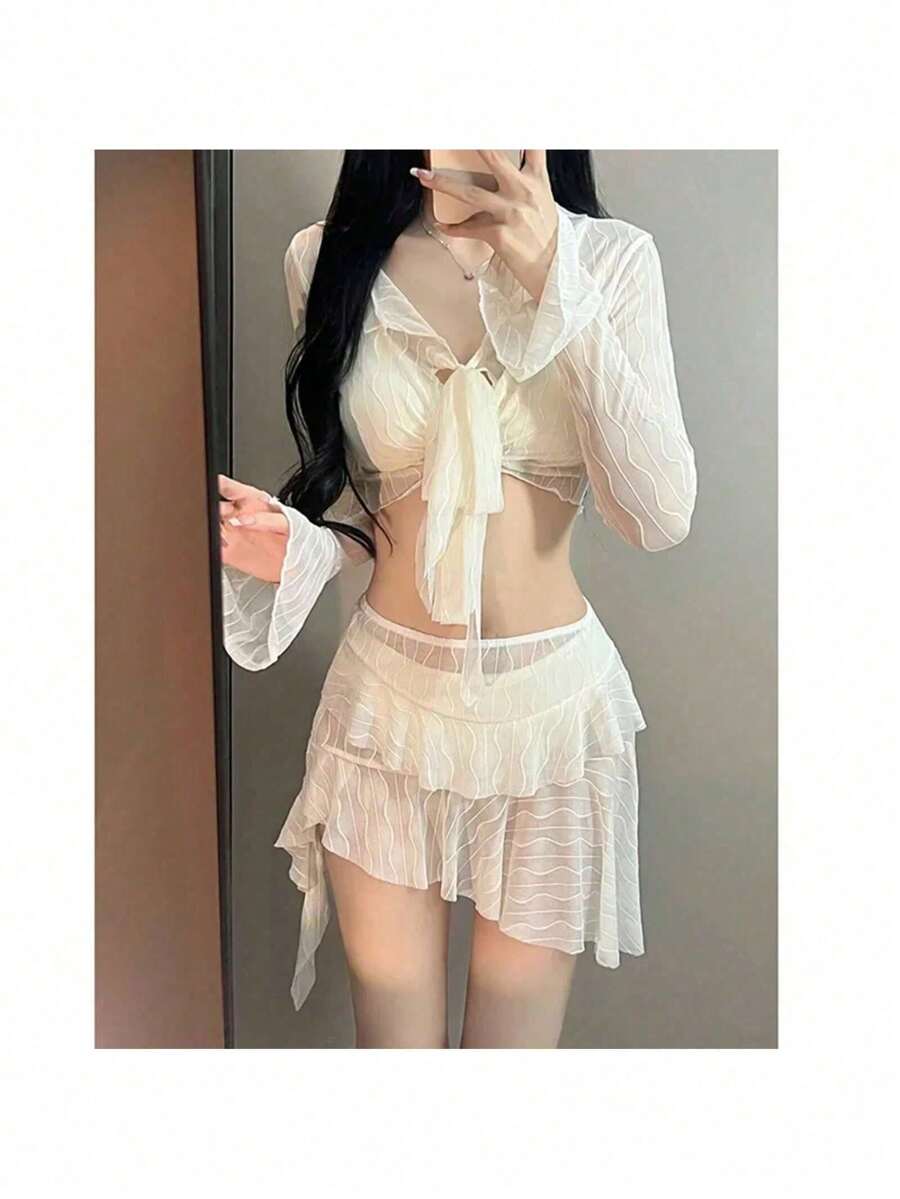 Garment Beads - La falda de color blanco cremoso (conjunto de cuatro piezas) se ha alargado. - Ver 1