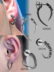 1 件個性化不銹鋼爪吊墜耳環男士復古耳環配件黑色和銀色穿孔 - 黑色 - 查看 7