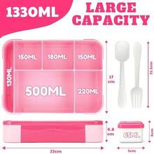 1330ml Adult Bento Lunch Box With Compartments, Leakproof Meal Prep Container With Utensils, Suitable For Office And School Lunch, Microwave , Back To School - Multicolor - View 3