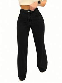 Cross-Border Women's Women's Insert Pocket Loose Casual Basic Straight Jeans