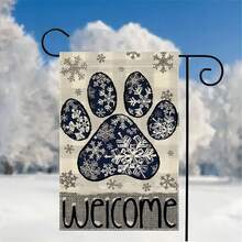 1 Set (2Pcs) Charming Snowflake Paw & Buffalo Plaid Welcome Garden Flag And Happy Paw Garden Flag - Orange Paw Print & Jack-O-Lantern Design, 12x18inch, Polyester, Double-Sided Waterproof, Perfect For Fall/Winter & Holiday Decor, Outdoor Yard & Lawn Decor, Multi-Purpose Home Decor Christmas Decorations Room Decor