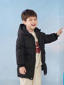 儿童冬装中长款连帽防寒外套男童女童 - 黑色 - 查看 2