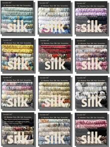 100% 真丝发圈，纯手工桑蚕丝，女士女孩发饰，纯色自然发圈，盒装/6个，发绳马尾辫头饰