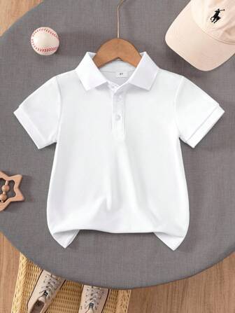 Young Boy Classic Red Solid Color Short Sleeve Polo Shirt, Suitable For Casual Outings, Gatherings, And Performances